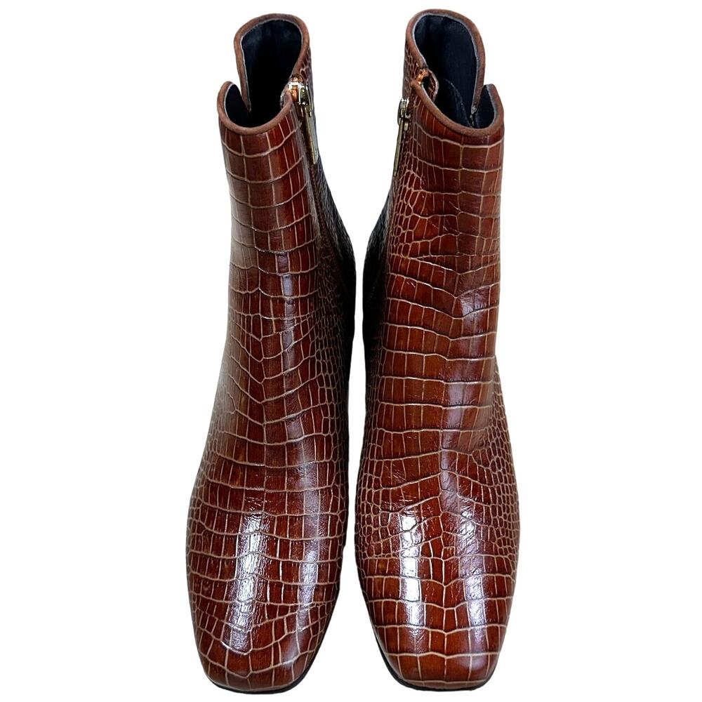 Aquatalia NWOB Denisse Croc-Embossed Leather Ankle Boots Size 10 Brown - Picture 5 of 10